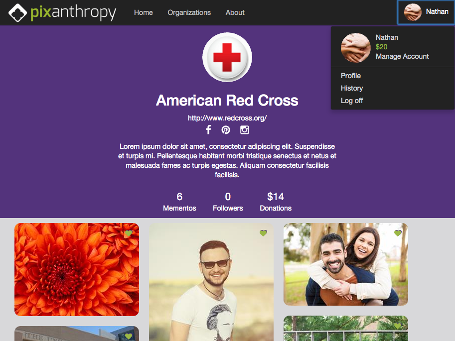 A screenshot of Pixanthropy